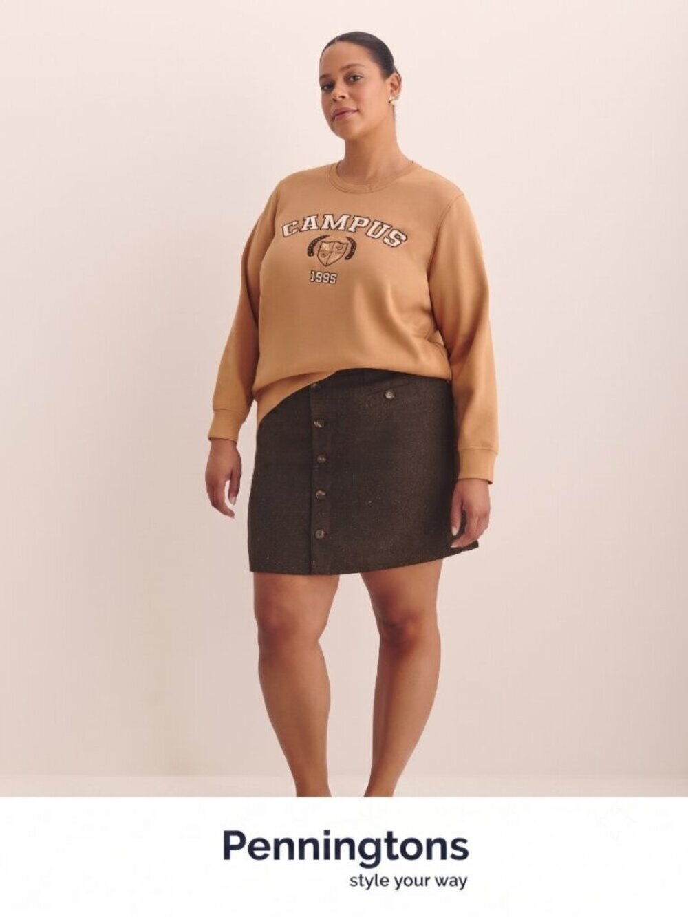 Curvy Brown Wool Blend Mini Skirt - Penningtons - PLUS SIZE - NWT